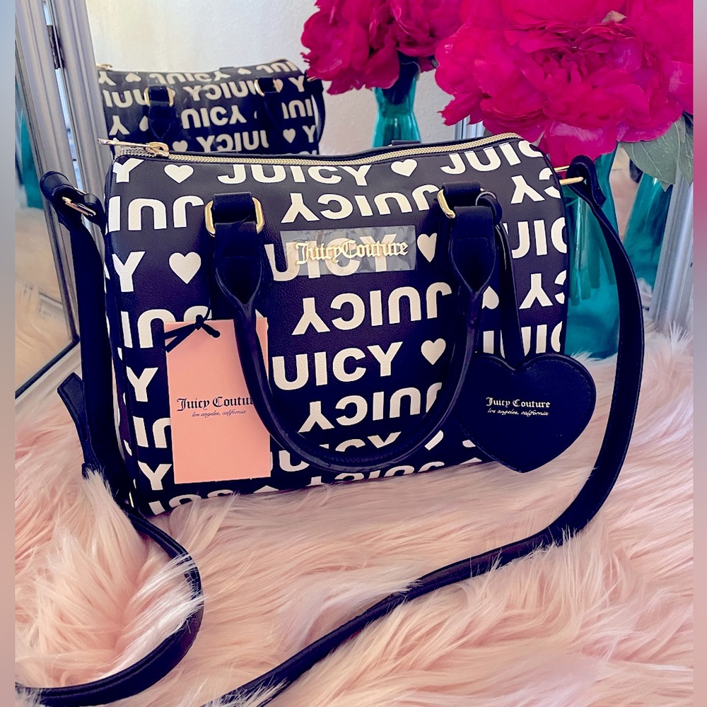ON HOLD*******Juicy Couture Black & White Leather Licorice Heart Satchel Handbag